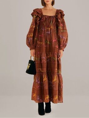 Farm Rio Brown Dotted Horse Maxi Dress Size S